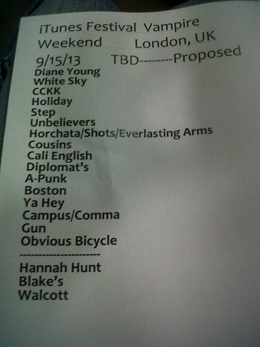 Vampire Weekend's setlist from iTunes Festival