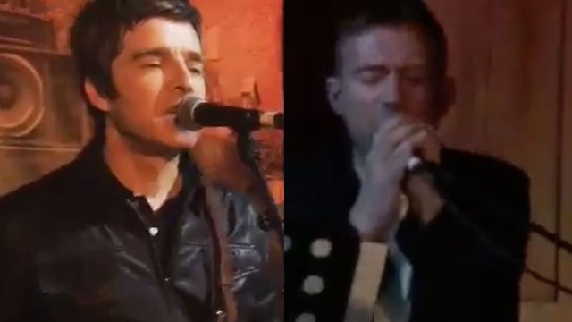 Noel Gallagher Damon Albarn onstage screengrabs