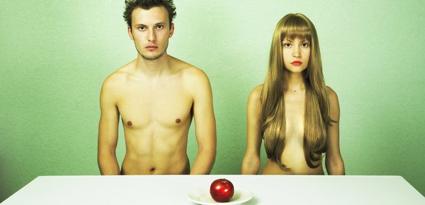 Naked diners stock image