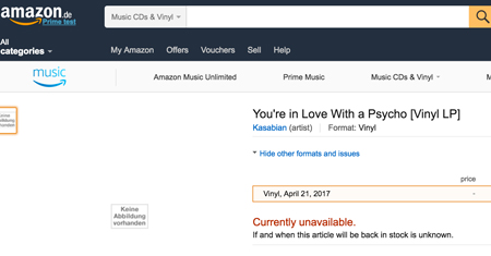 Kasabian rumoured album title leak on Amazon
