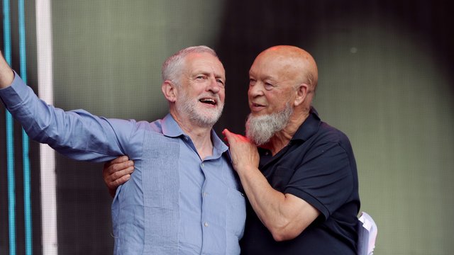 Jeremy Corbyn and Michael Eavis at Glastonbury 201