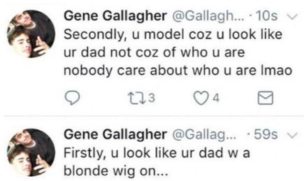 Gene Gallagher tweet screengrab about Anais 435x25